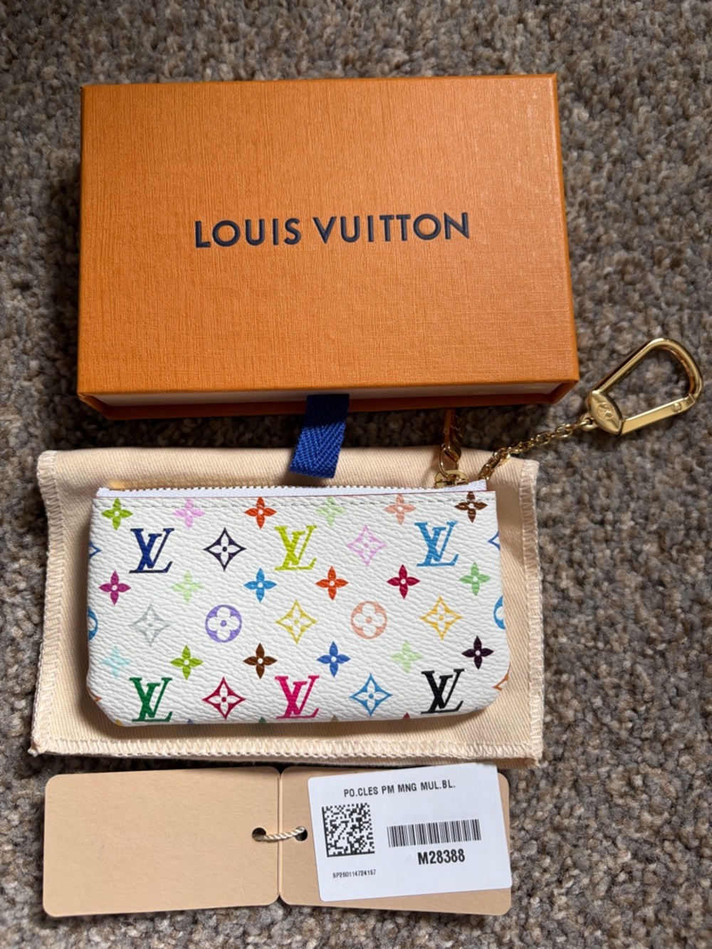 Louis Vuitton Murakami White Multicolor Monogram Key Pouch with Gold Hardware